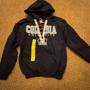 NEW Women’s Columbia University Navy Blue Lace Up Trendy Hooded Sweatshirt Small